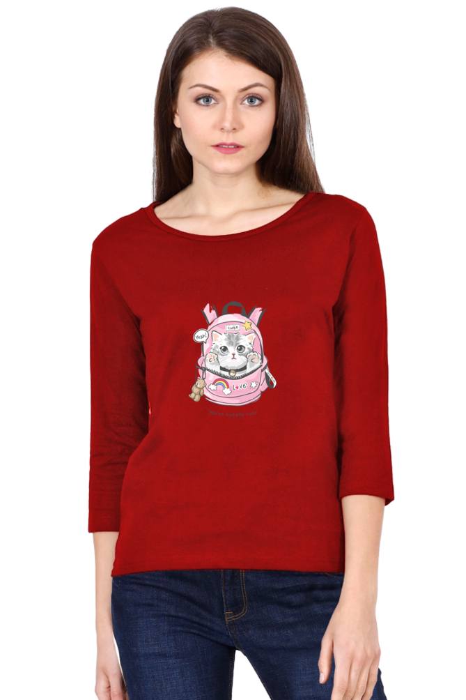 Women's Cute Cat Print Round Neck Full Sleeve