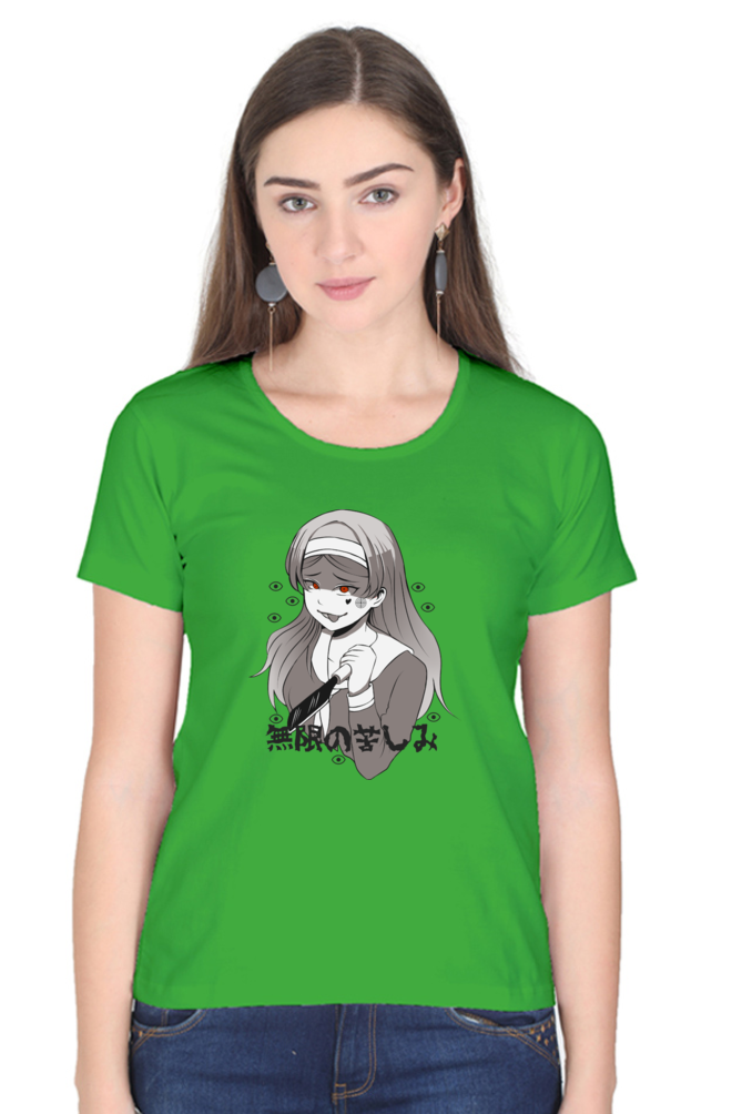 Women's Gothic Girl Print Round Neck Half Sleeve
