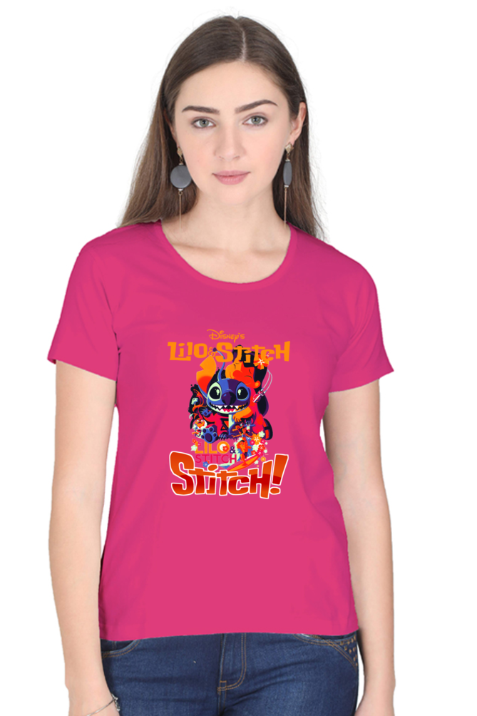 Women's Lilo Stitch Round Neck Half Sleeve