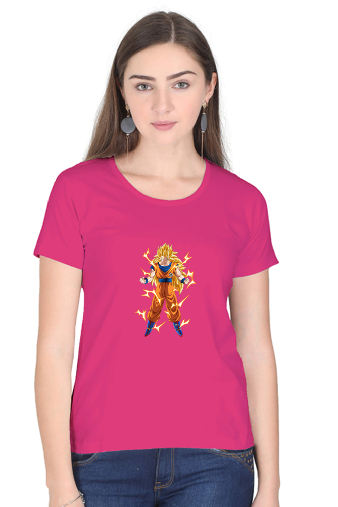 Women's Goku Print Round Neck Half Sleeve