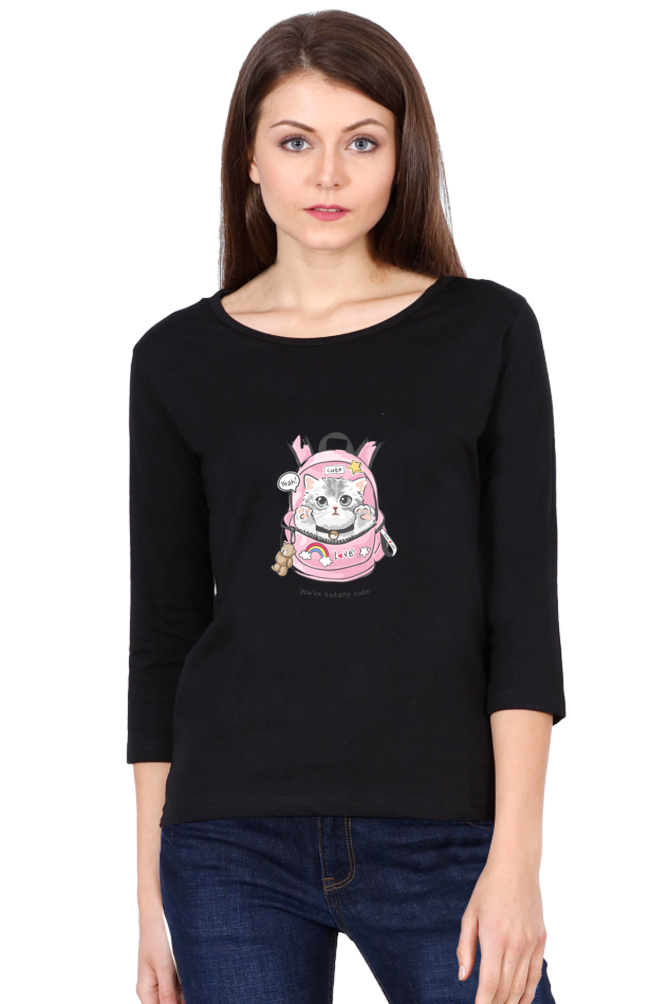 Women's Cute Cat Print Round Neck Full Sleeve