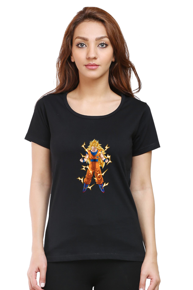Women's Goku Print Round Neck Half Sleeve