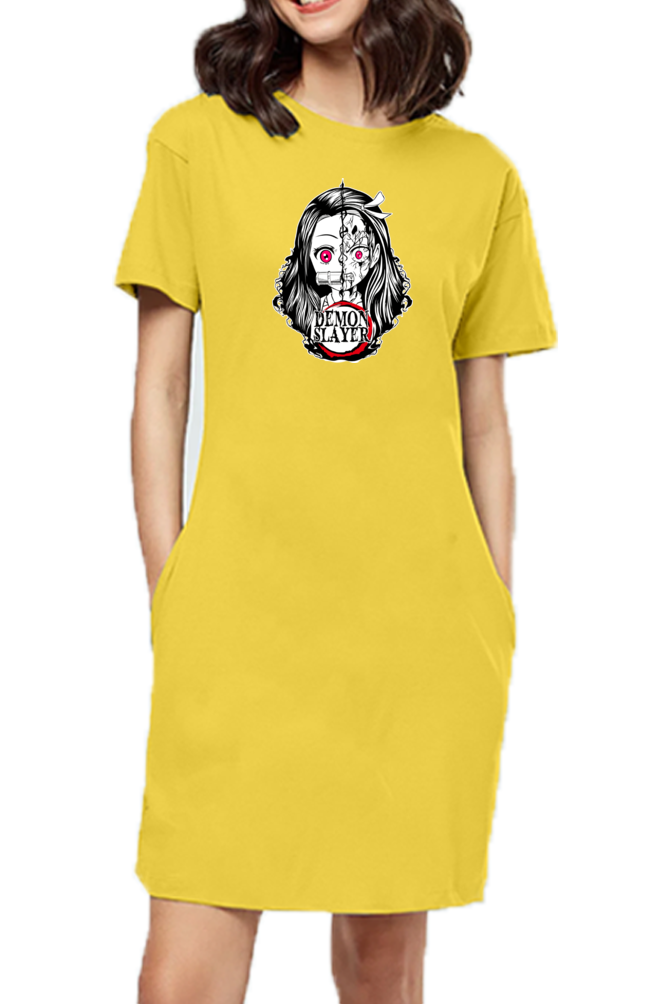 Female Nezuko Print T-Shirt Dress