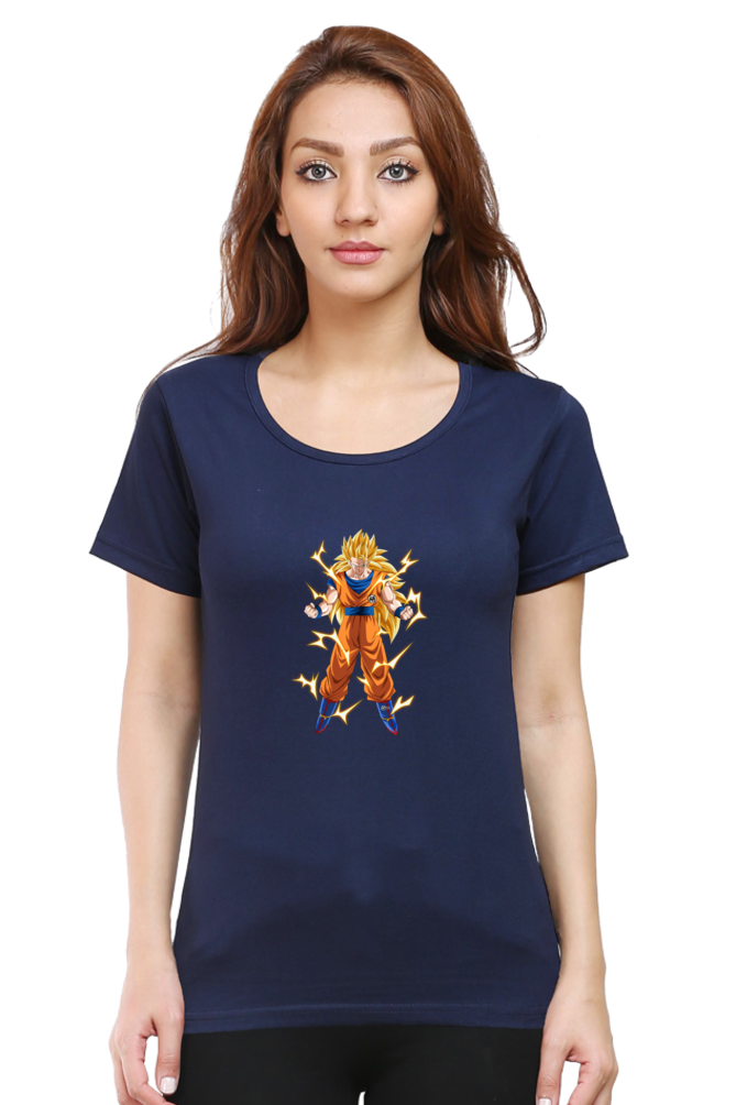 Women's Goku Print Round Neck Half Sleeve
