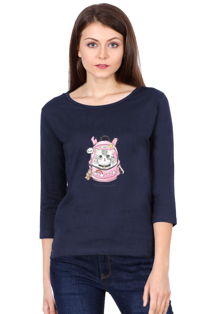 Women's Cute Cat Print Round Neck Full Sleeve
