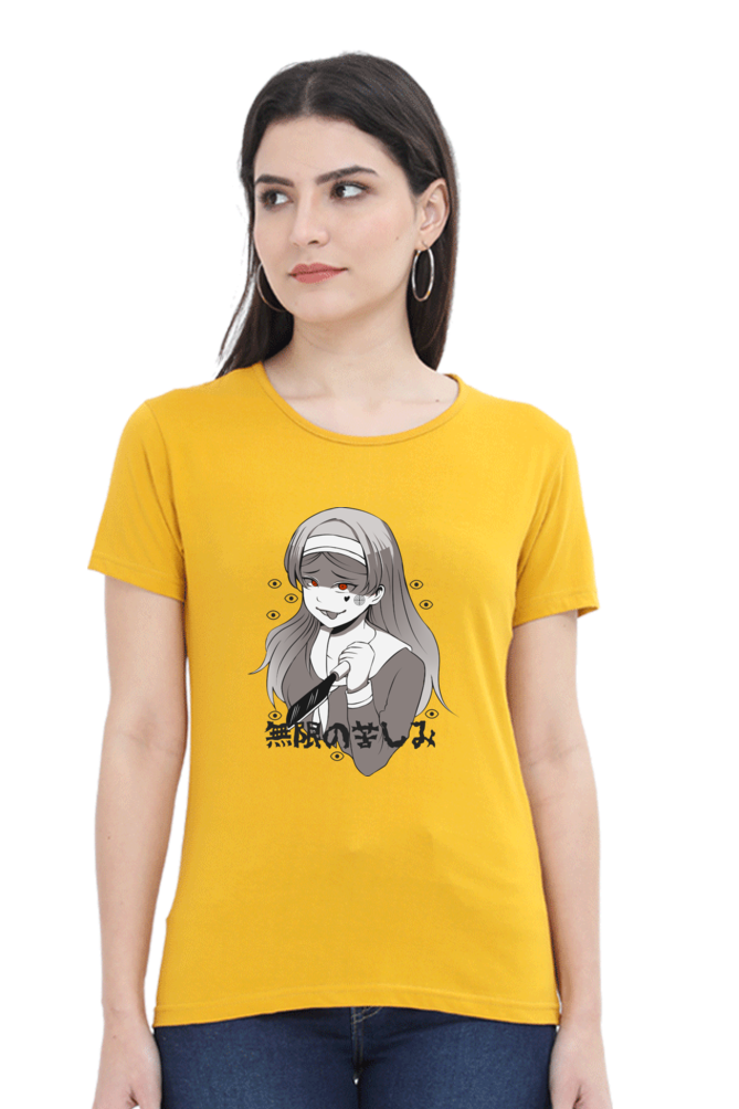Women's Gothic Girl Print Round Neck Half Sleeve