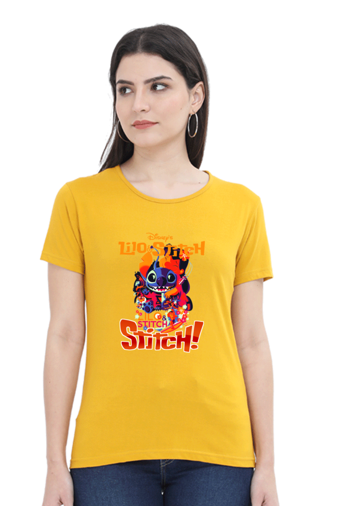 Women's Lilo Stitch Round Neck Half Sleeve