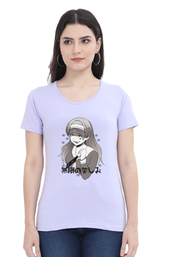 Women's Gothic Girl Print Round Neck Half Sleeve