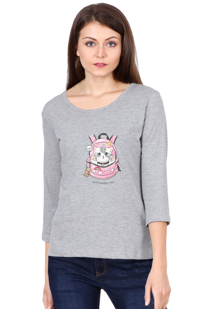 Women's Cute Cat Print Round Neck Full Sleeve
