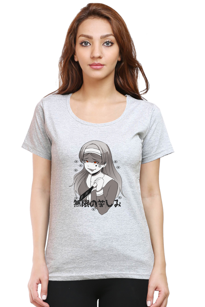 Women's Gothic Girl Print Round Neck Half Sleeve