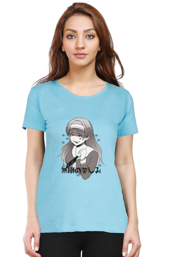 Women's Gothic Girl Print Round Neck Half Sleeve