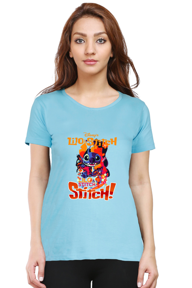 Women's Lilo Stitch Round Neck Half Sleeve