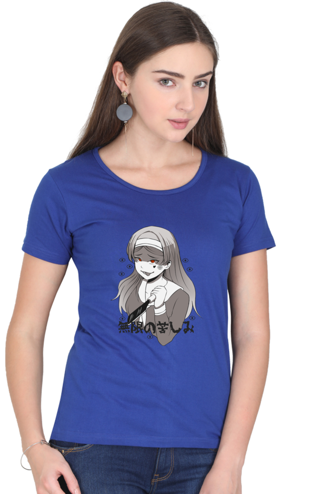 Women's Gothic Girl Print Round Neck Half Sleeve
