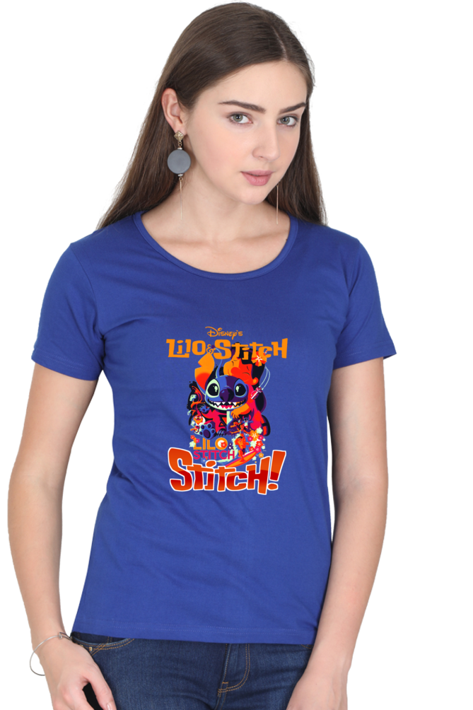 Women's Lilo Stitch Round Neck Half Sleeve