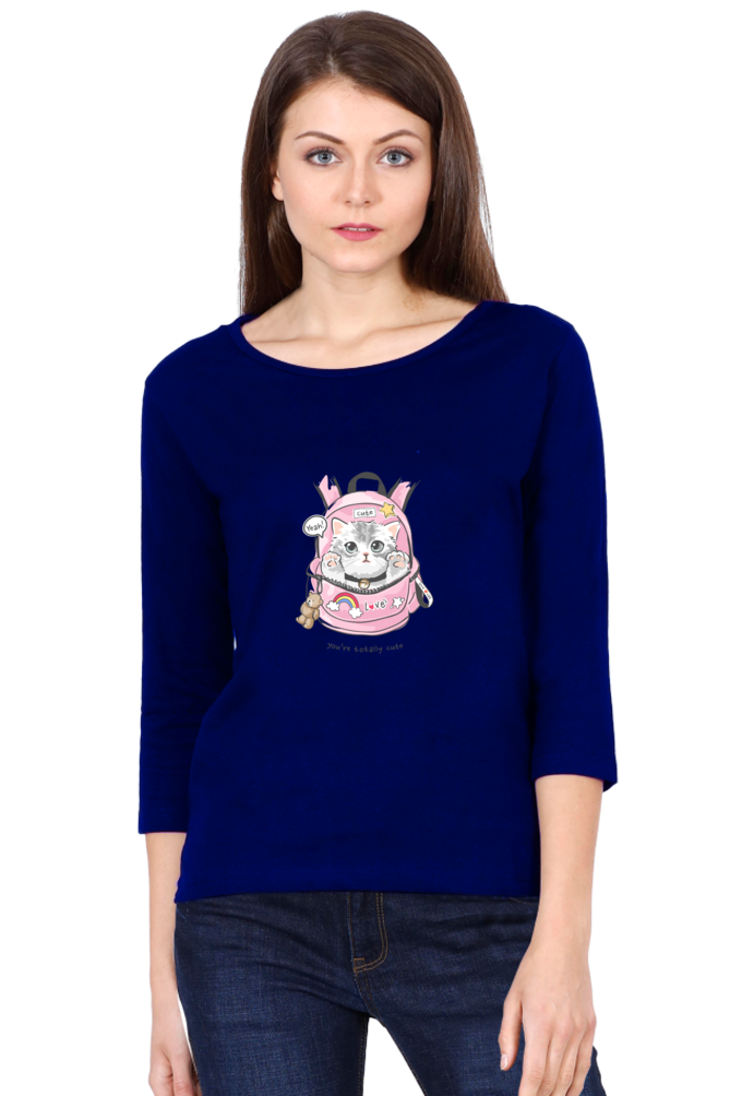 Women's Cute Cat Print Round Neck Full Sleeve